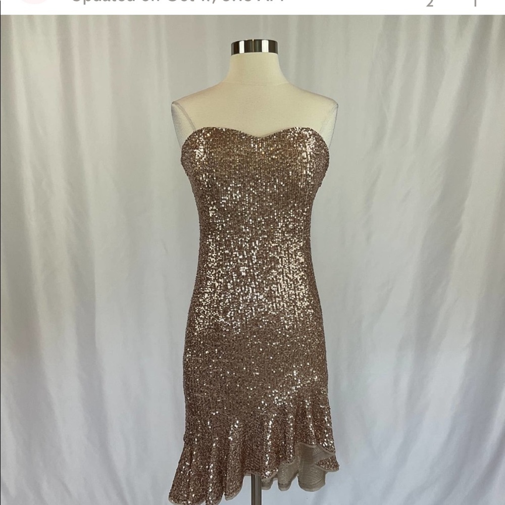 Aidan Mattox Women's Cocktail Dress Size 6 Gold Sequined Strapless Sheath $220